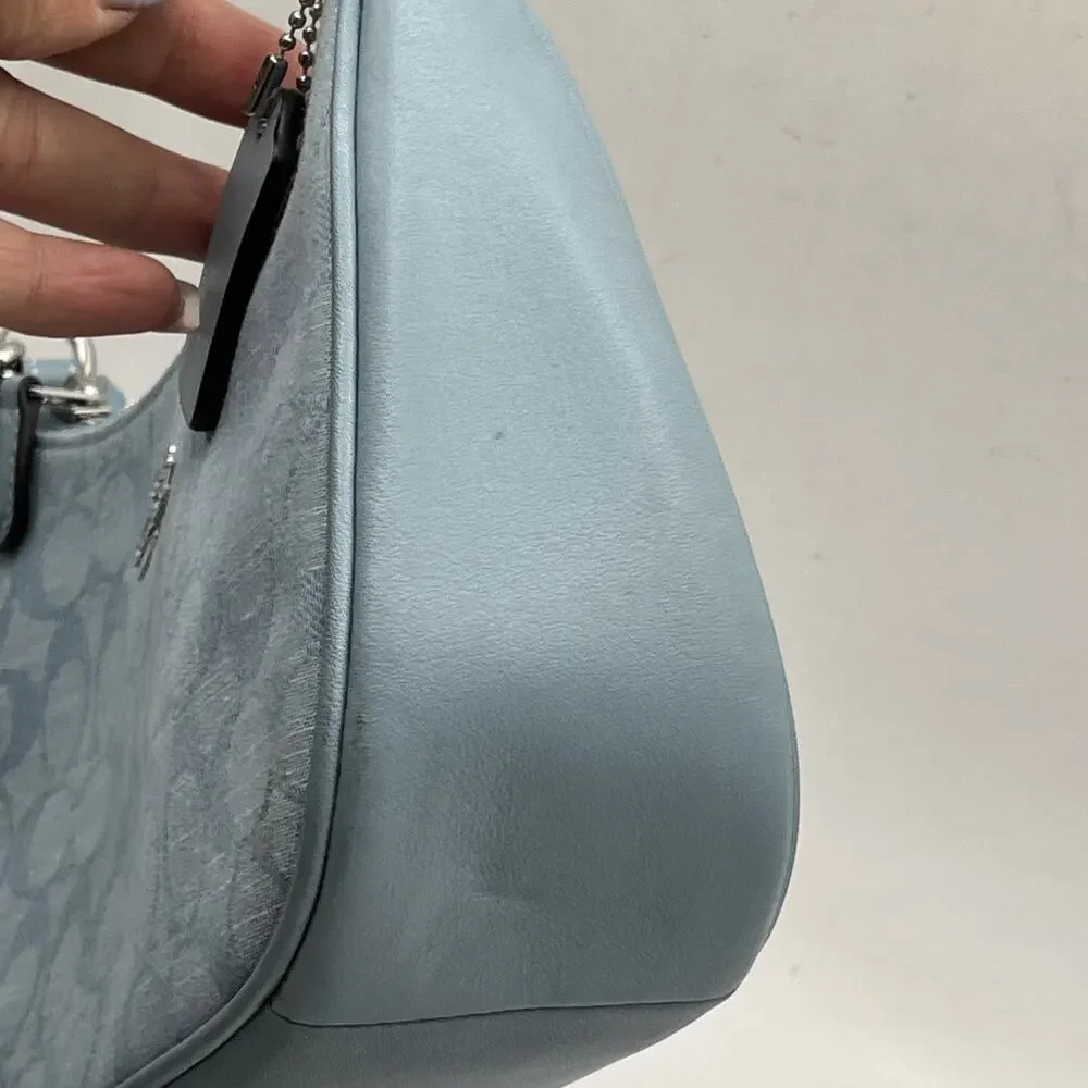 COACH Teri Shoulder Bag Signature Chambray Light Blue CH139 HAS STAINS AS IS
